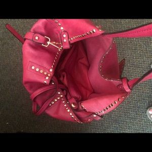 Pink large tote bag, real leather, gold studs